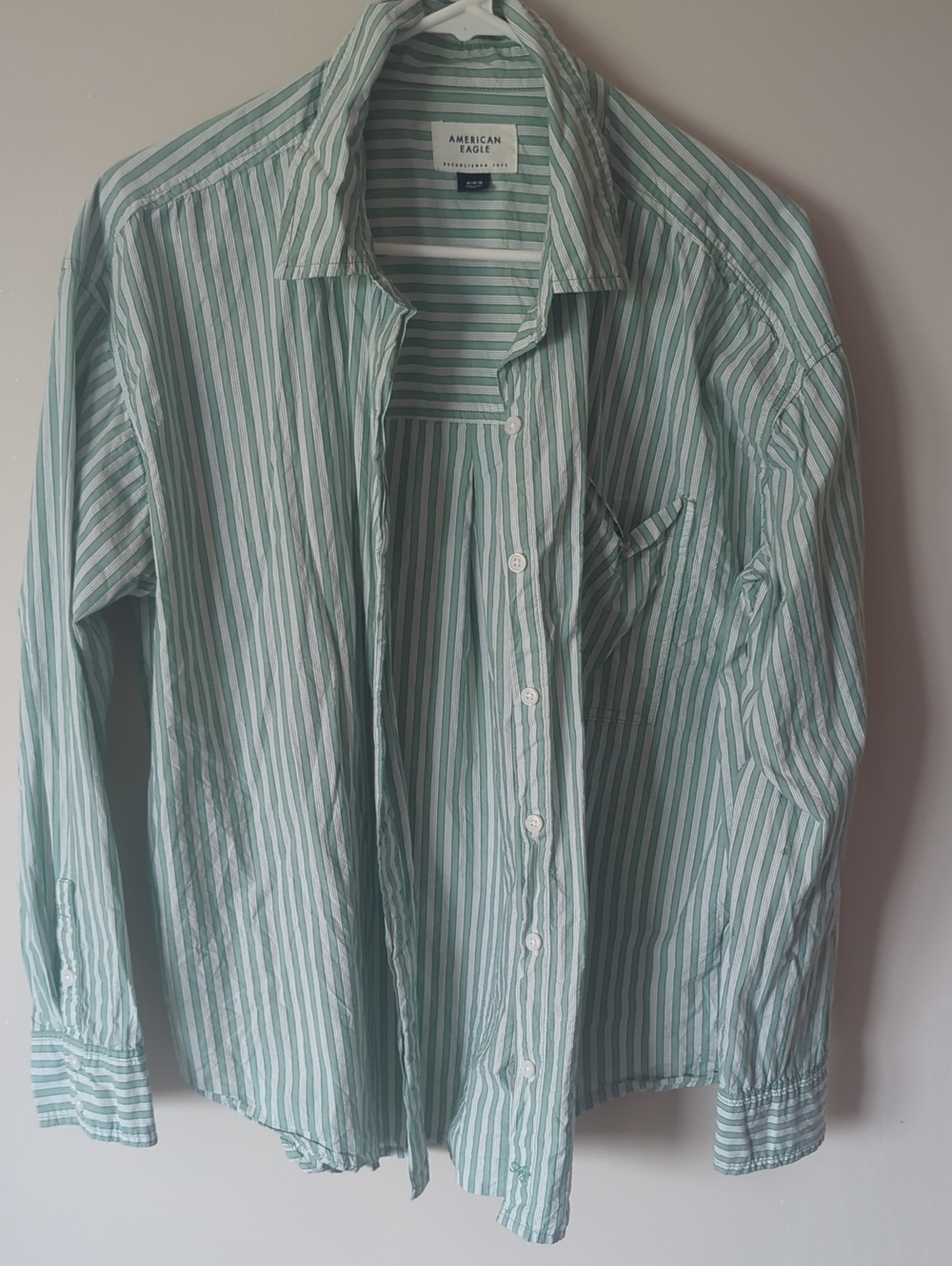 American Eagle Outfitters Mint and White Striped Button-Down Shirt